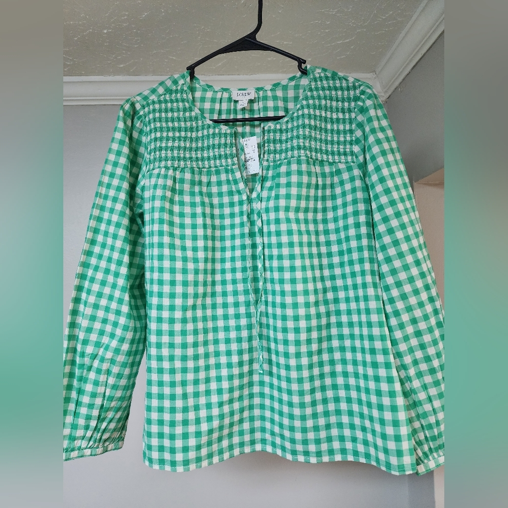 Green J. Crew Gingham Blouse